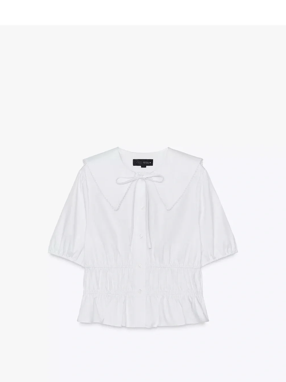 Zara White Short-Sleeve Peplum Blouse with Peter Pan Collar